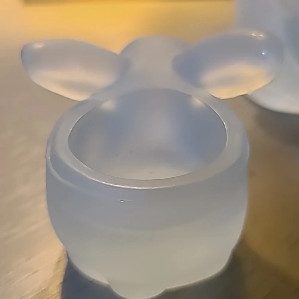 Frosted Glass Rabbit Candle Holders with Blue Candles